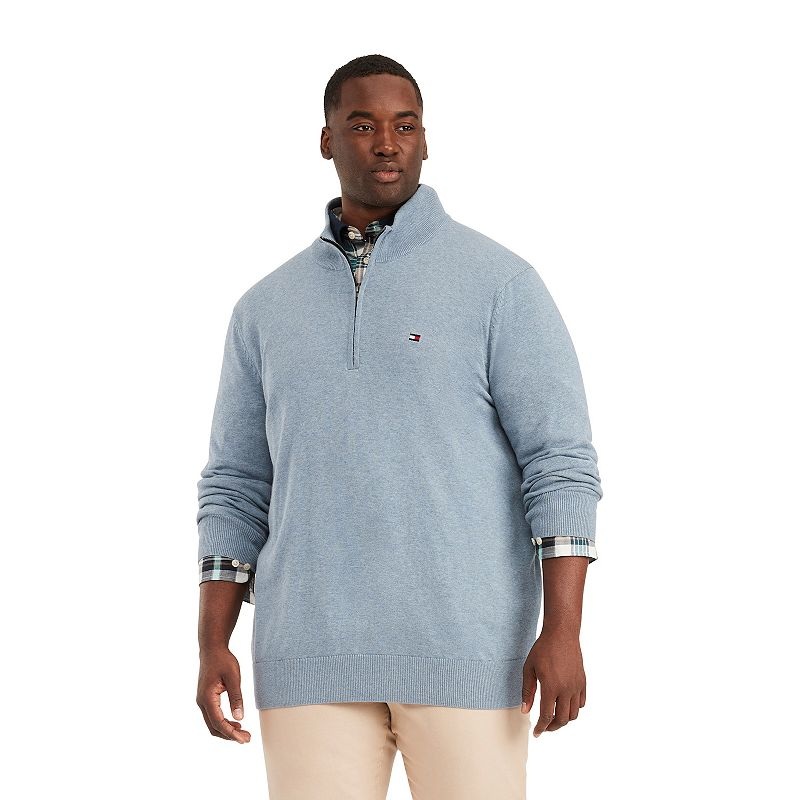 Tommy Hilfiger Mens Classic-Fit Combed-Cotton Quarter-Zip Sweater 2XL XXL Blue
