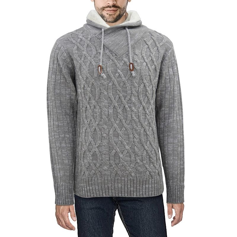 X Ray Men's Faux Fur Lined Collar Cable Knit Sweater Light Grey Size 3XL XXXL