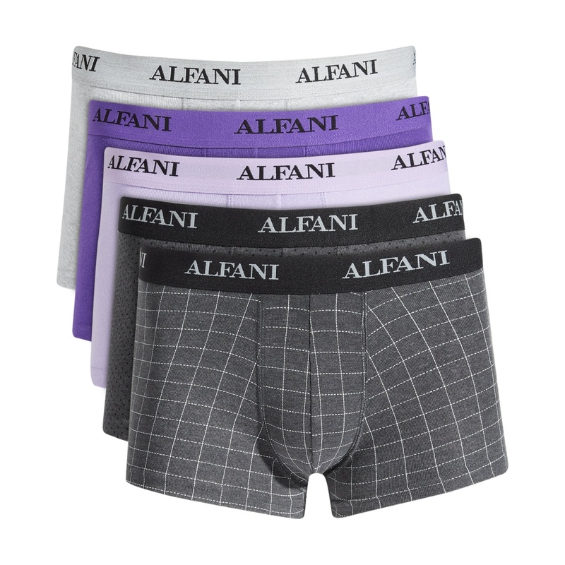 Alfani Mens 5 Pack Patterned & Solid Boxer Briefs Trunks Large Purple Black Grey