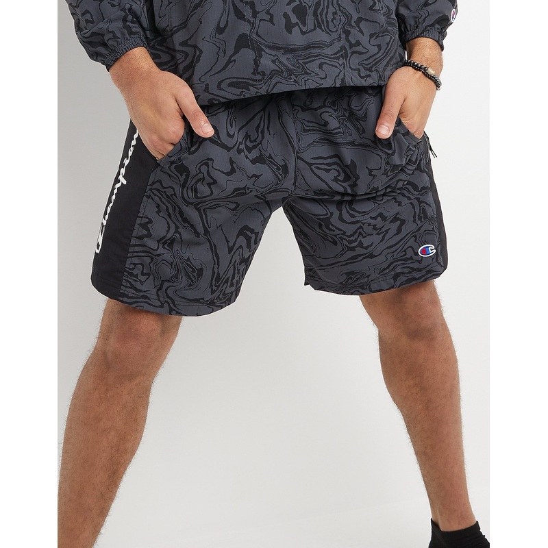 Champion Men's Printed Hybrid Water-Resistant 7" Shorts Liquid Marble Black 2XL