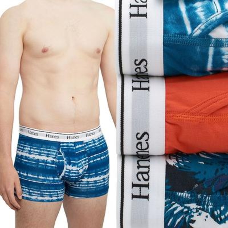 Hanes Originals Mens 3 Pack Underwear Trunks Blue Small