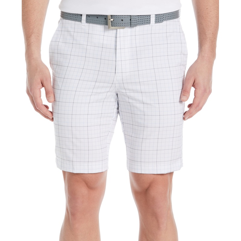 Pga Tour Men's Flat Front Vacation Plaid 9" Golf Shorts Bright White 40"