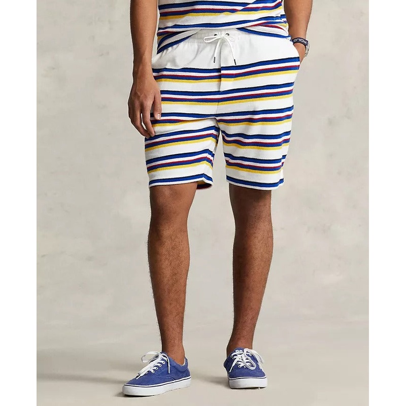 Polo Ralph Lauren Men's 8-Inch Striped Terry Shorts Large White Multi