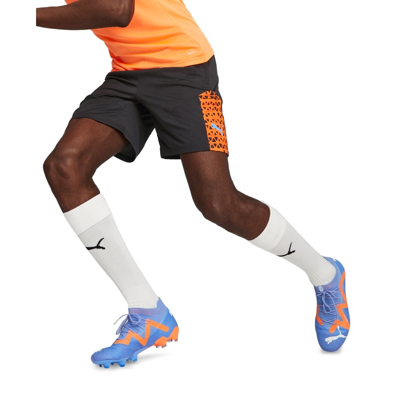 Puma Men's Cup Logo Soccer Training Shorts Black Orange Large