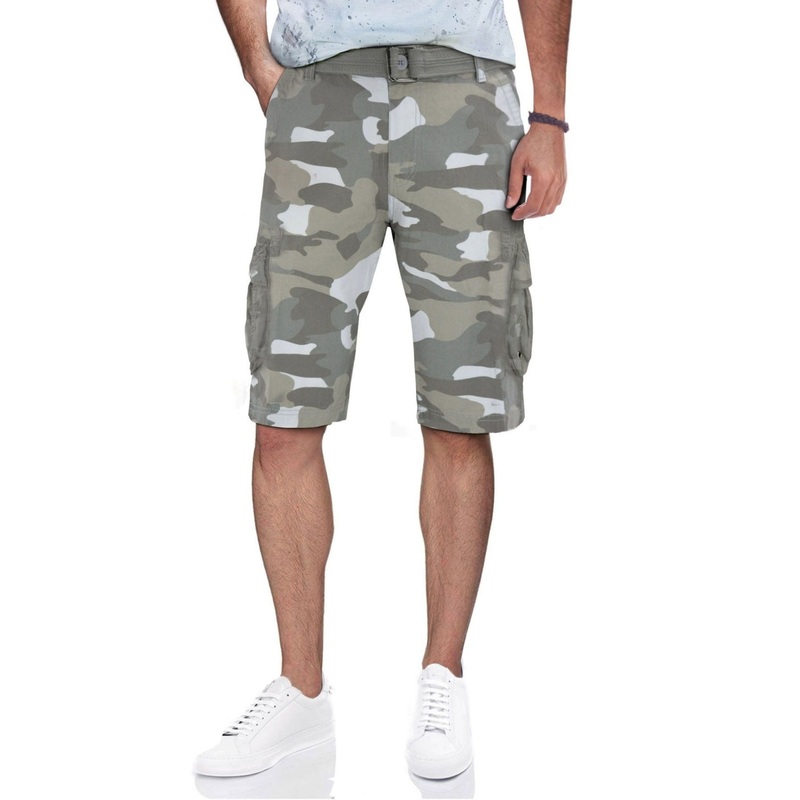 Raw X Men's Belted Double Pocket Cargo Shorts Green White Camo 50"