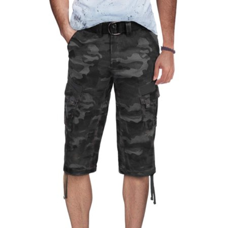 X-Ray Men's Belted Capri Cargo Shorts Black Camo 33"