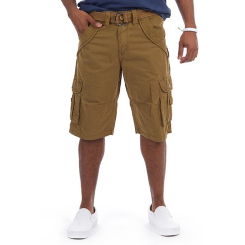 X-Ray Men's Belted Double Pocket Cargo Shorts British Khaki Brown  32"