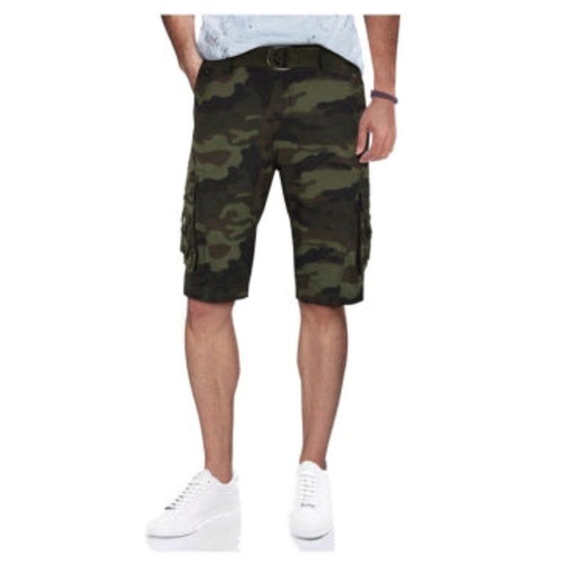 X-Ray Men's Belted Snap Detail Cargo Shorts Olive Camo 36