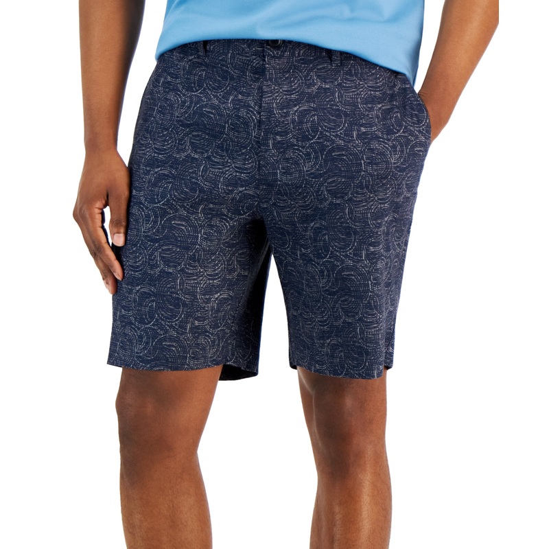 Alfani Men's Geo Print Stretch Linen Shorts Neo Navy Blue 40"