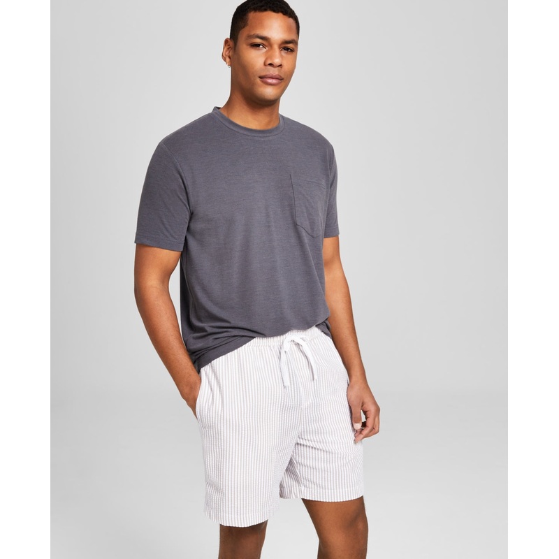 And Now This Men's Seersucker Drawstring Shorts Tan Stripe XL