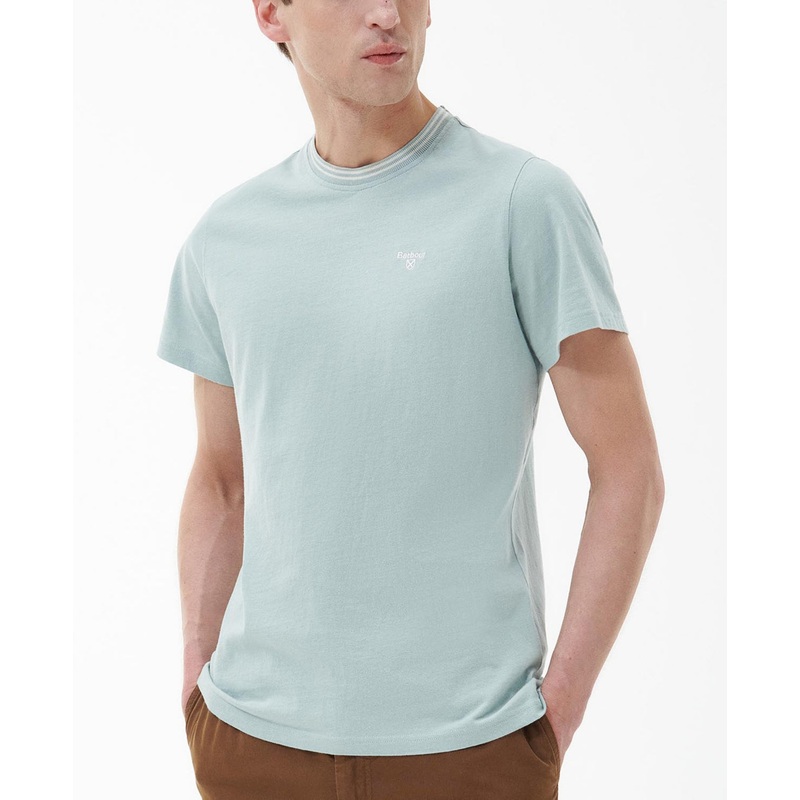 Barbour Men's Austwick Tailored Fit Short Sleeve Crewneck T Shirt Blue Chalk Large
