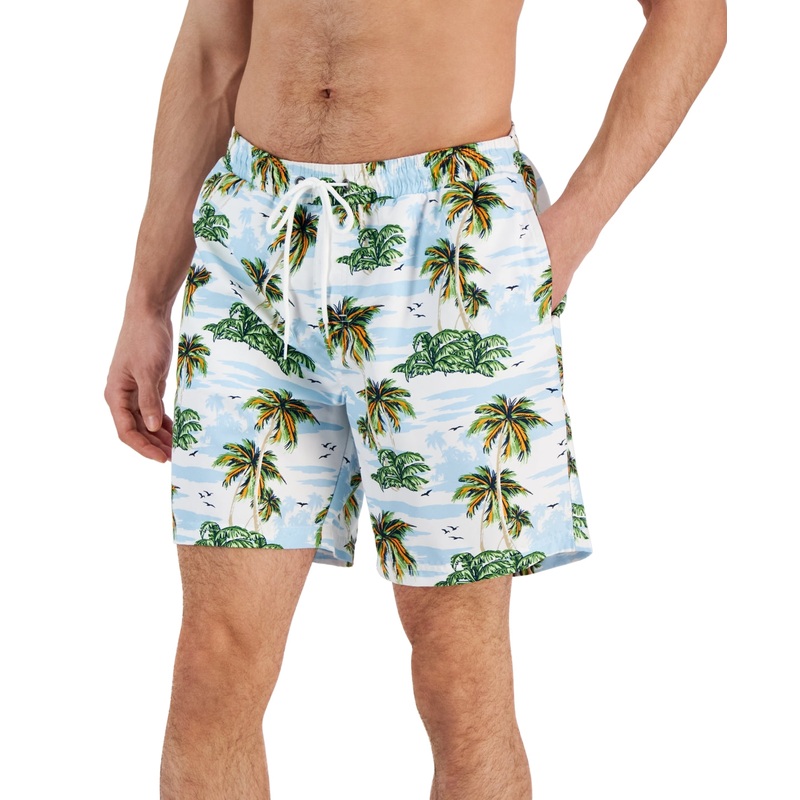 Club Room Men's Scenic Beach 7" Swim Shorts White Blue XXL