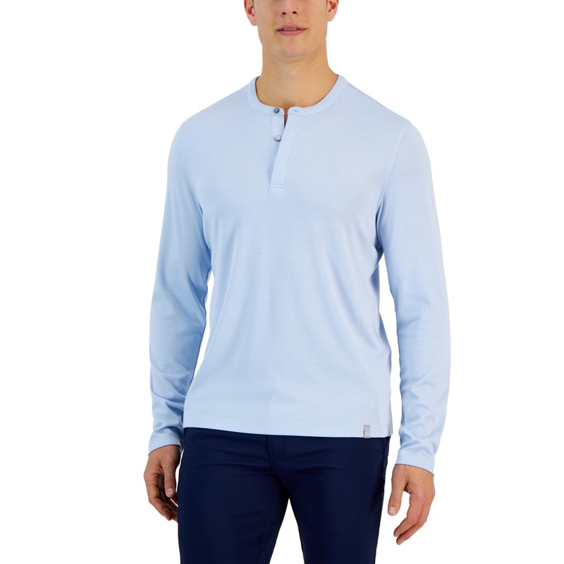 Alfani Men's Alfatech Solid Long Sleeve Henley Shirt Croquis Blue XL