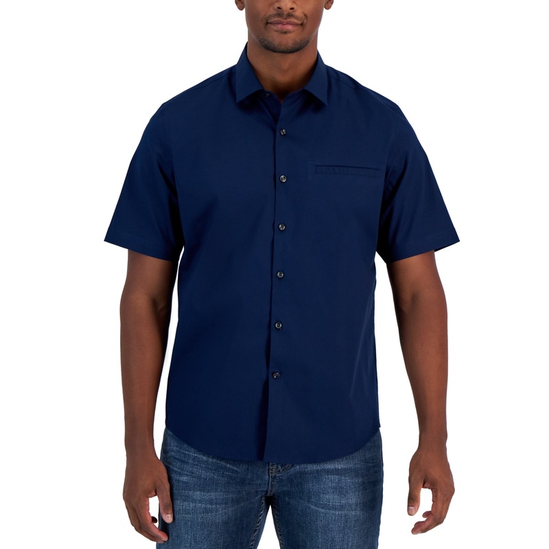 Alfani Men's Modern Classic-Fit Stretch Solid Button-Down Shirt Neo Navy XL