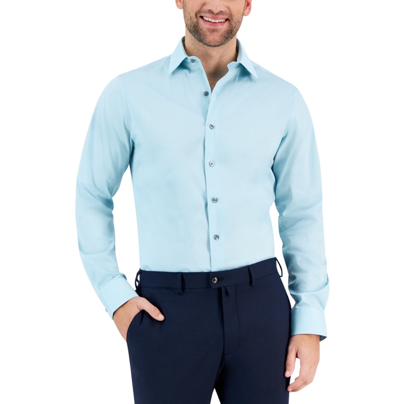 Alfani Men's Slim Fit Stain Resistant Dress Shirt Blue  17-17.5 / 36-37