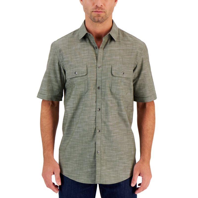 Alfani Men's Warren Short Sleeve Button Down Shirt Costa Green Small
