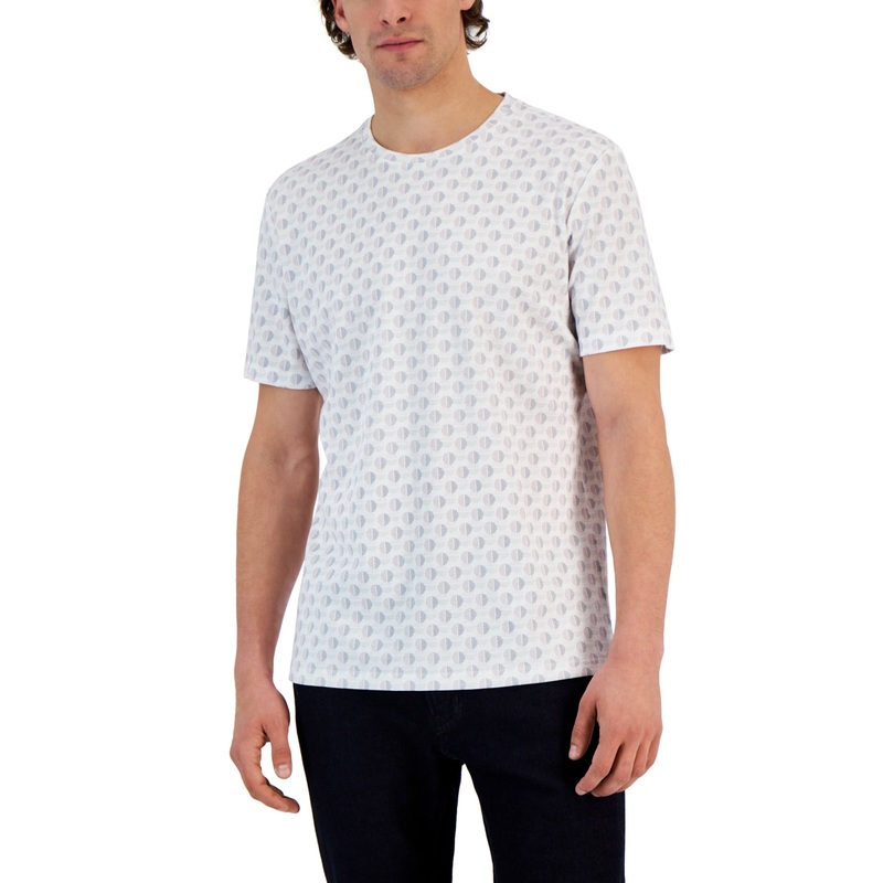 Alfani Mens Short Sleeve Crewneck Geo Pattern T-Shirt Bright White XL