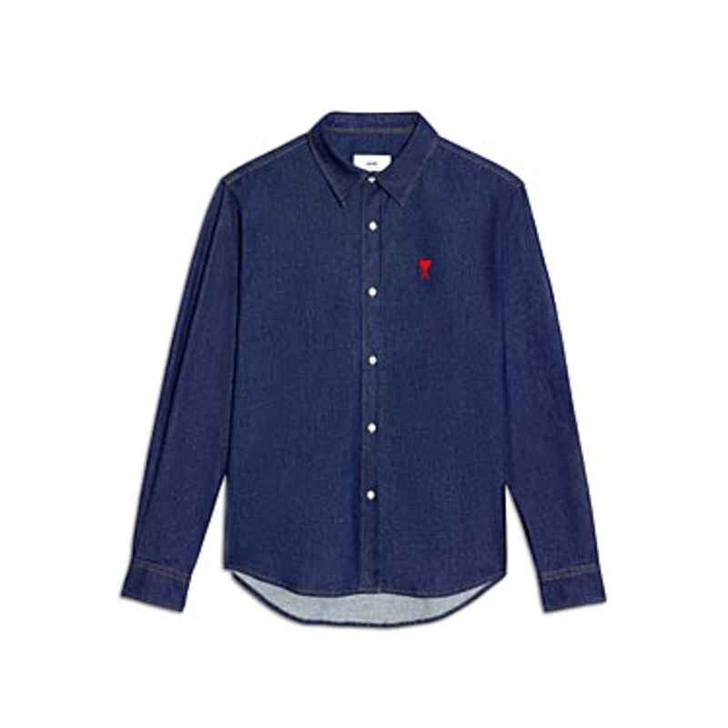 Ami Mens Adc Denim Snap Up Shirt Large Blue Jean