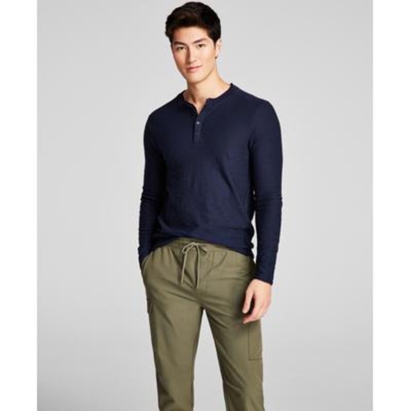 And Nnow This Men's Knit Solid Long-Sleeve Henley Shirt Navy Medium
