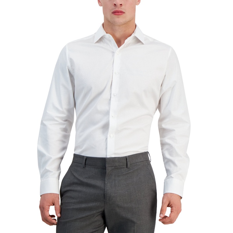Bar III Men's Slim-Fit Leopard Texture Jacquard Button Down Dress Shirt White XL