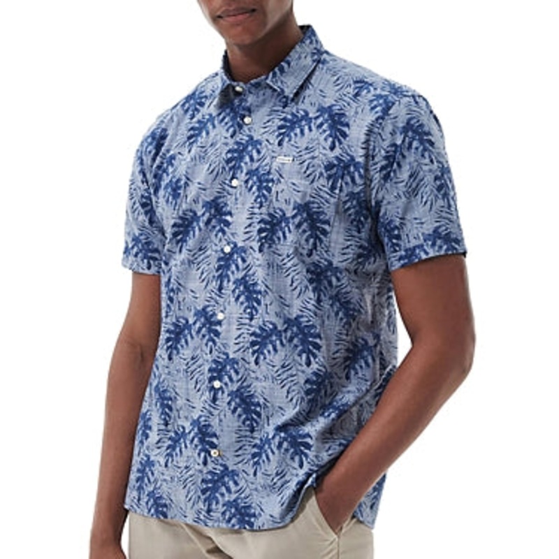 Barbour Men's Copgrave Short Sleeve Summer Button Down Shirt Chambray Blue Large