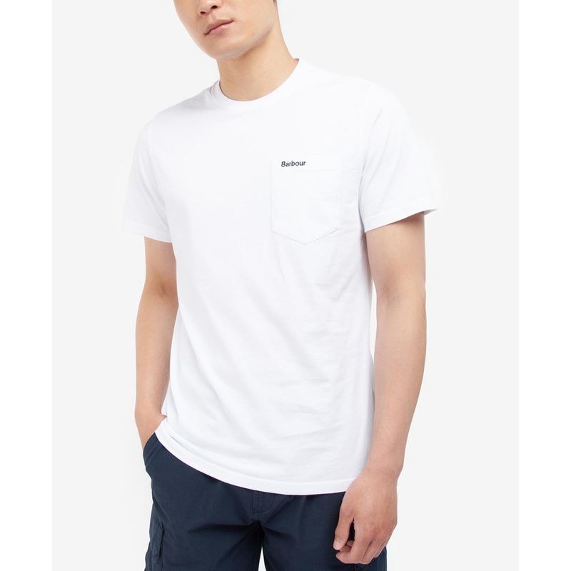 Barbour Men's Langdon Short Sleeve Crewneck Pocket T-Shirt Medium White