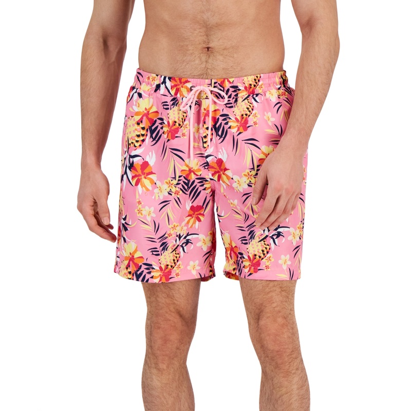 Club Room Men's Tropical 7" Swim Shorts Pink Rose Medium