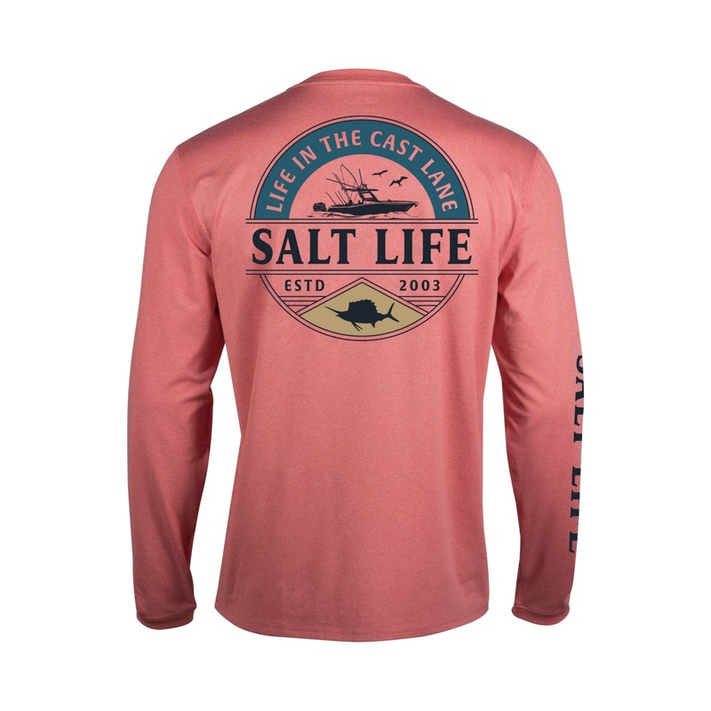 Salt Life Mens Deep Sea Cruising Long Sleeve Performance T Shirt Coral Small
