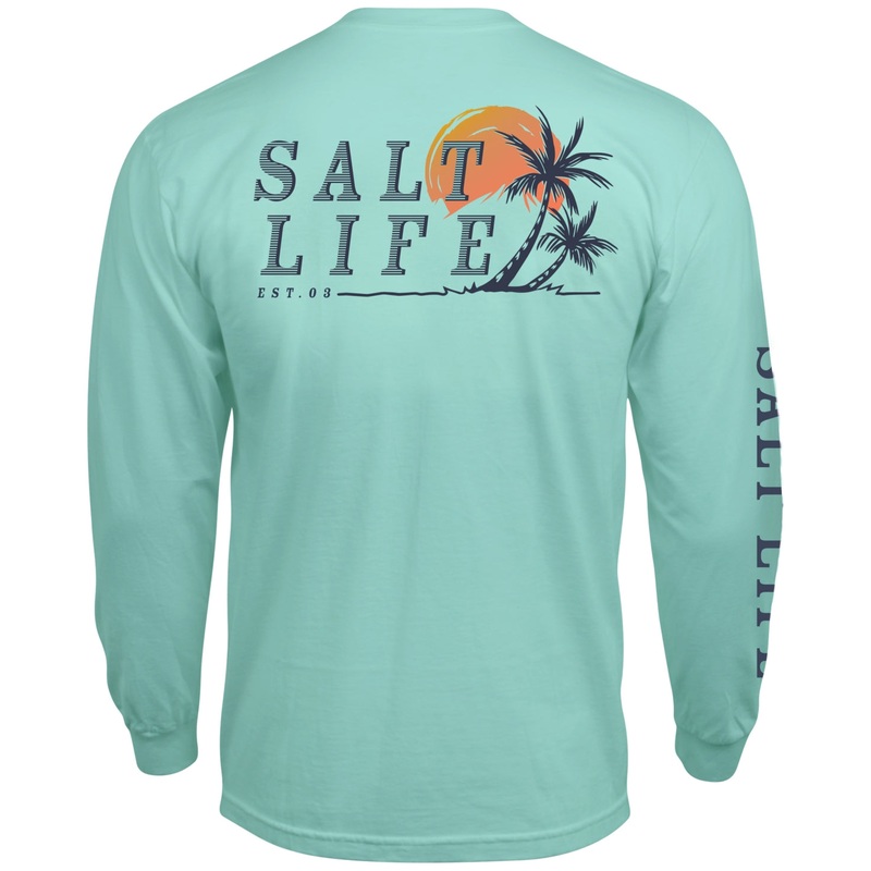 Salt Life Mens Leaning Palms Long Sleeve T Shirt Blue Large