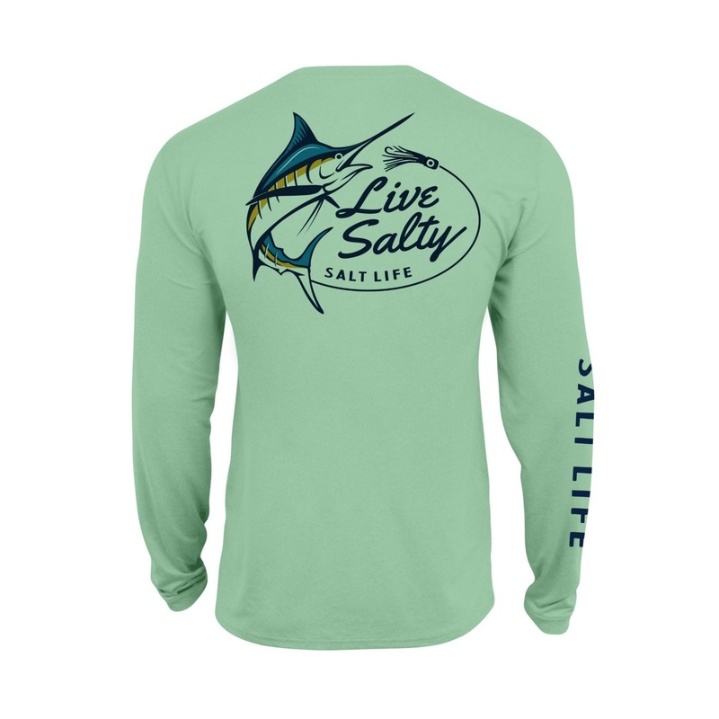 Salt Life Mens Salty Marlin Lure Long Sleeve Fishing Pocket T Shirt Green 2XL