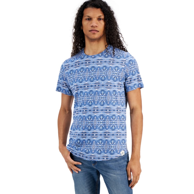Sun + Stone Men's Regular Fit Geo Print Short Sleeve T Shirt Blue Medium