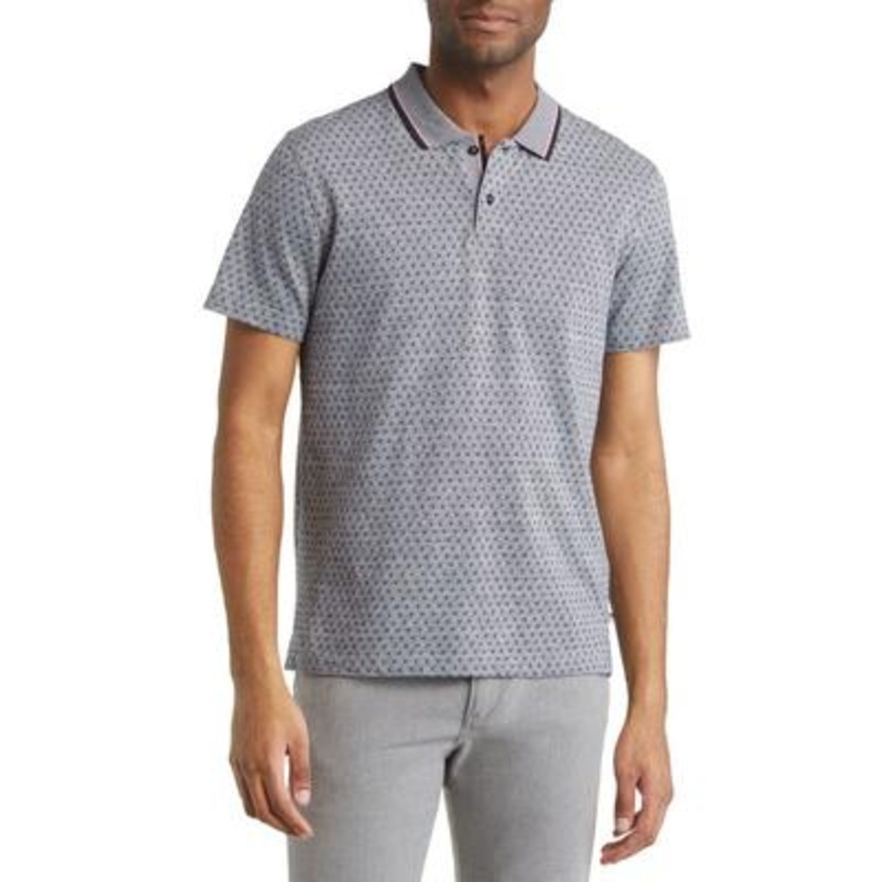 Ted Baker Regular Fit Mathias Jacquard Cotton Polo Shirt Size 6 XXL Grey