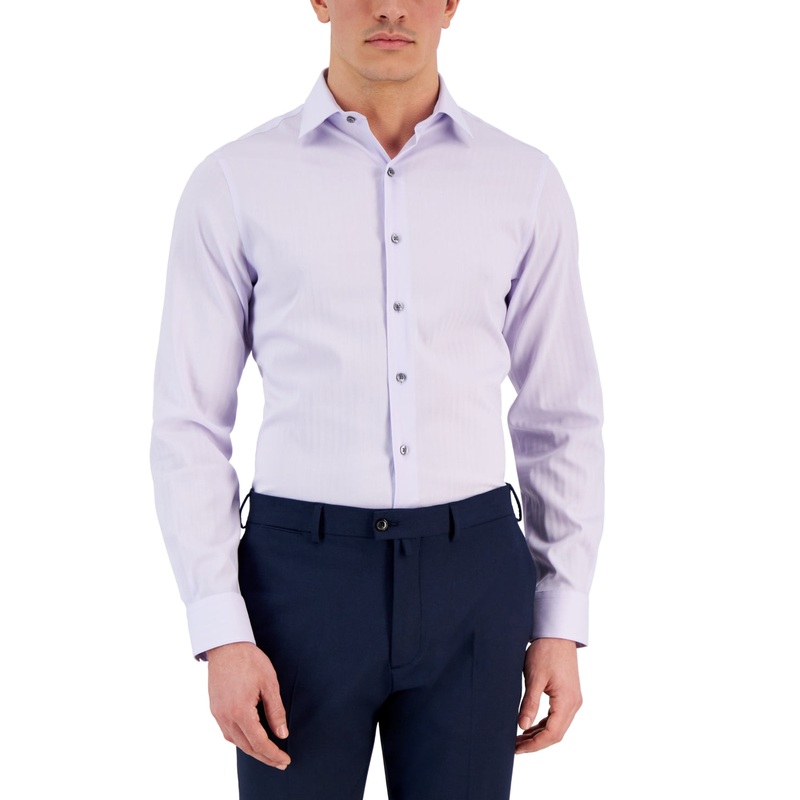 Alfani Men's Slim Fit Herringbone Dress Shirt Purple 15 15.5 / 32 - 33