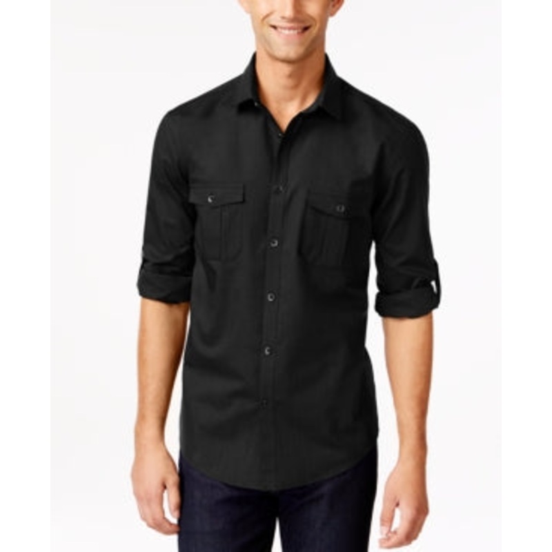 Alfani Men's Warren Long Sleeve Button Down Shirt Black XL