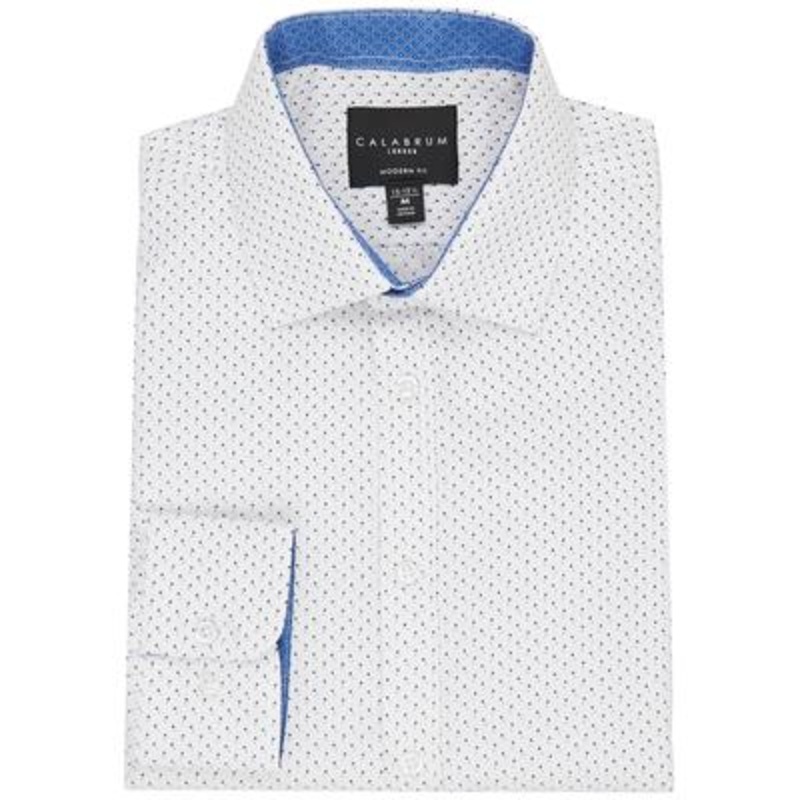 Calabrum Men's Regular Fit Performance Geo Print Dress Shirt White 18 18.5