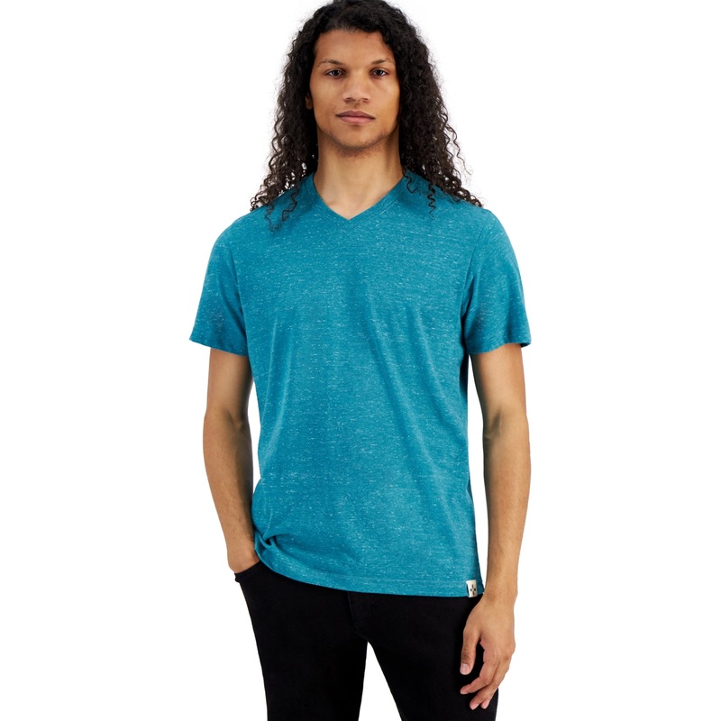 Sun + Stone Men's Regular Fit Nep V Neck Short Sleeve T Shirt Blue 2XL