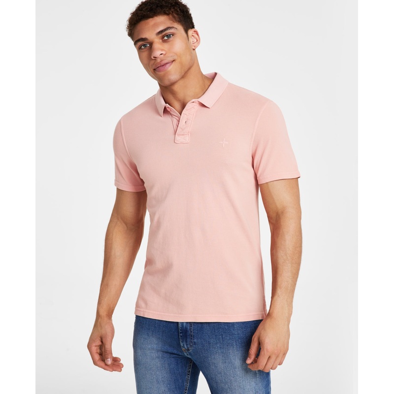 Sun + Stone Men's Regular Fit Solid Pique Short Sleeve Polo Shirt Pink Xl