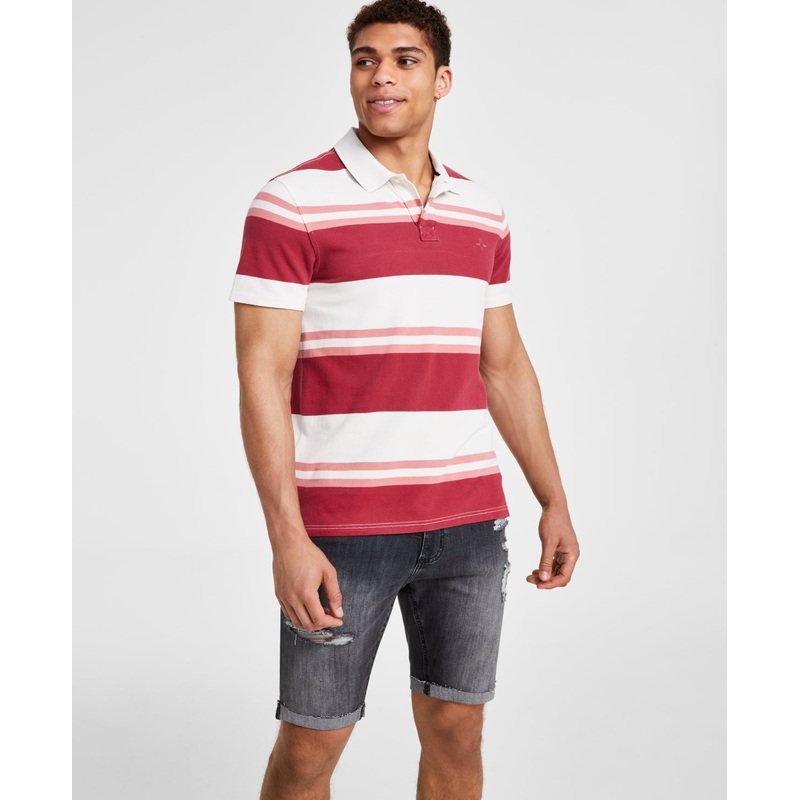 Sun + Stone Men's Simon Stripe Short Sleeve Polo Shirt Small Red