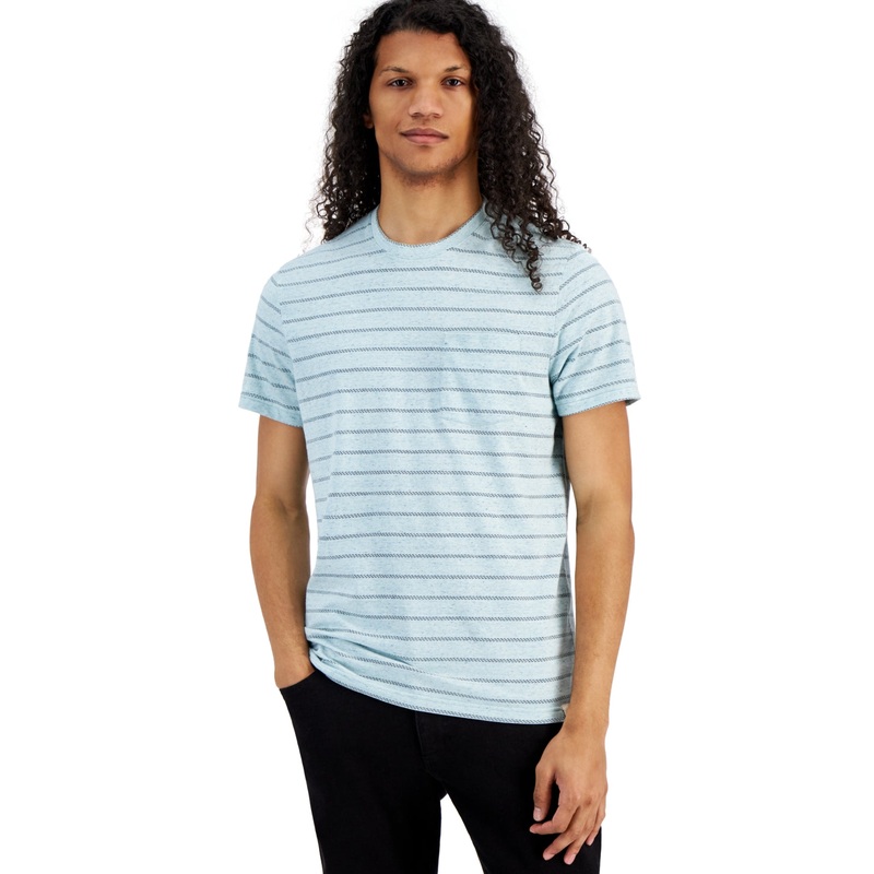 Sun + Stone Mens Aaron Regular Fit Stripe Pocket Short Sleeve T Shirt Blue Large