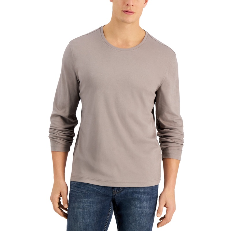 Alfani Men's Long Sleeve Supima Crewneck T Shirt Grey Small