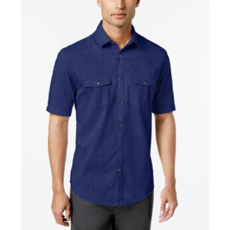 Alfani Men's Warren Textured Short Sleeve Shirt Polo Shirt Blue 2XL