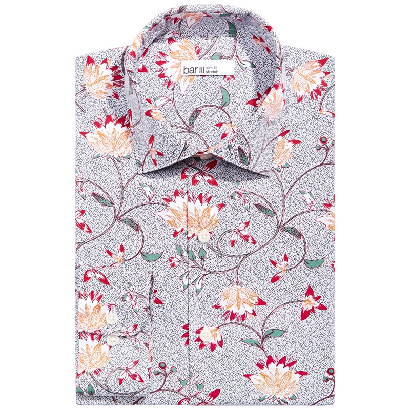 Bar III Men's Slim-Fit Performance Stretch Floral-Print Dress Shirt Purple Small