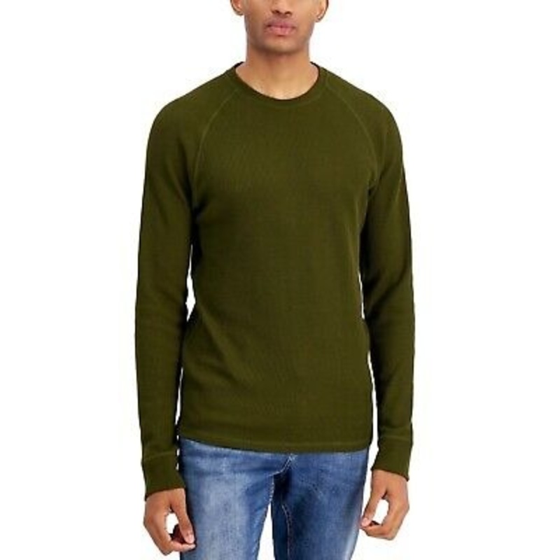 SUN + STONE Men's Thermal Waffle-Knit Long Sleeve Shirt Medium Green