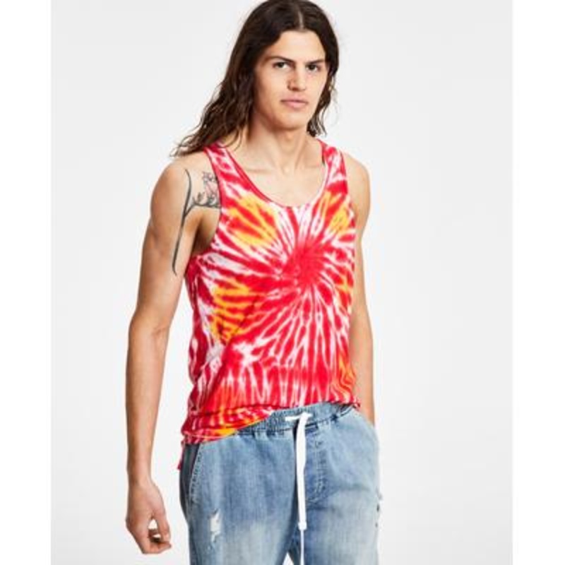 Sun + Stone Men's Zion Tie Dye Sleeveless Tank T Shirt Red XL