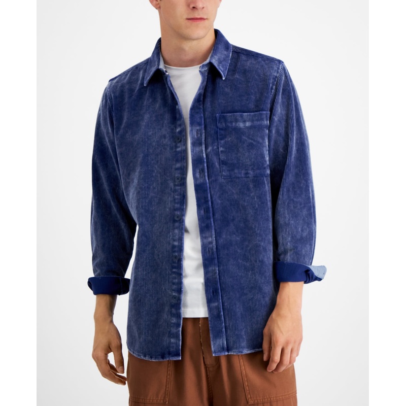 Sun + Stone Mens Ashford Corduroy Long Sleeves Button Down Shirt Blue Small