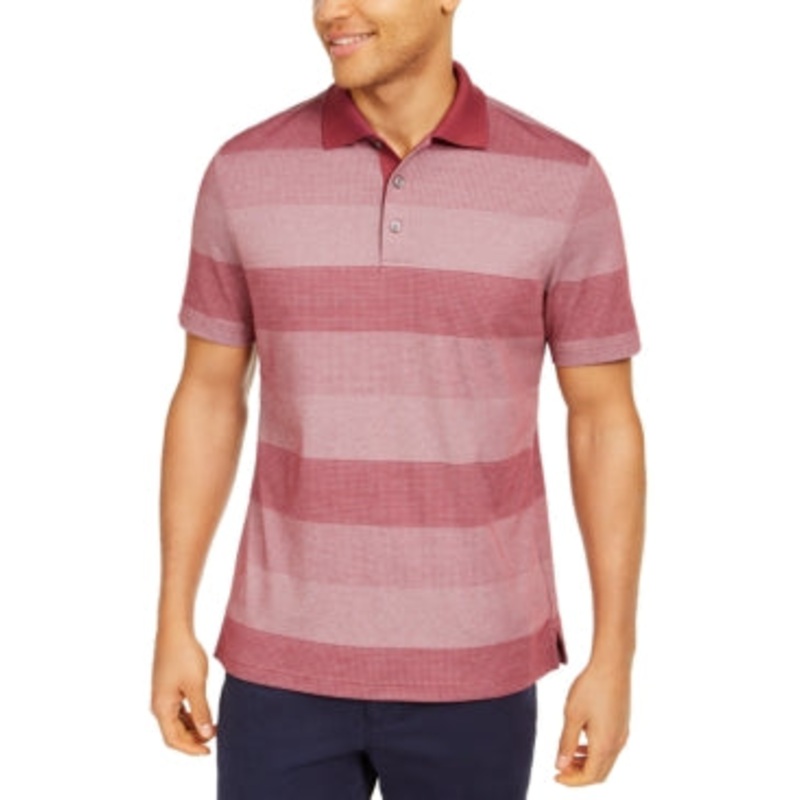 Tasso Elba Mens Shirt Deep Striped Short-Sleeve Collared Polo Shirt Red XL