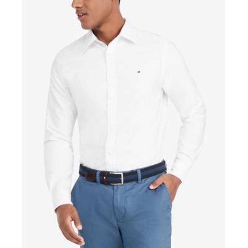 Tommy Hilfiger Mens New England Solid Oxford Button Down Shirt White Small