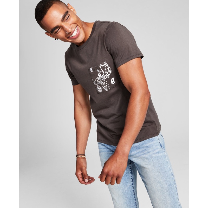And Now This Bandana-Print Pocket Short Seeve T-Shirt Black Olive Medium