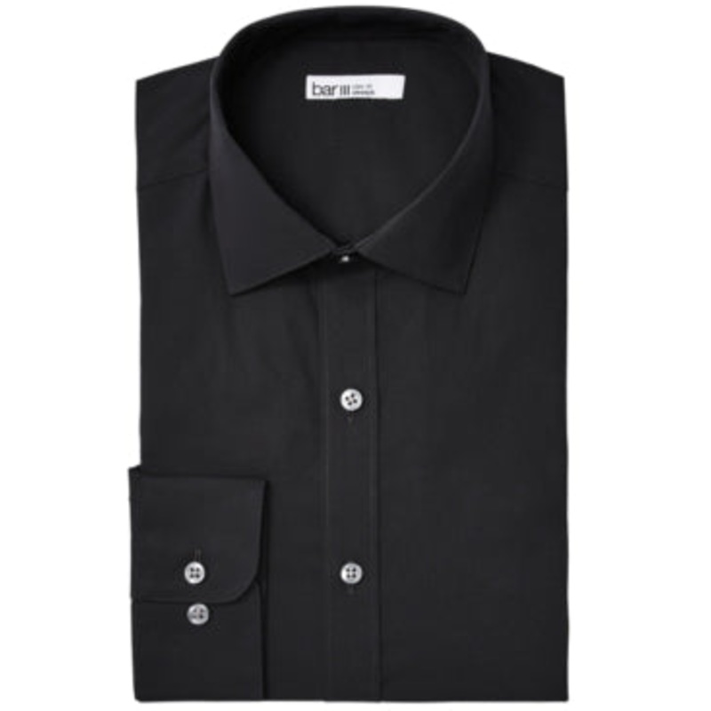 Bar Iii Men's  Solid Slim Fit Button Down Dress Shirt Black 17 - 17.5