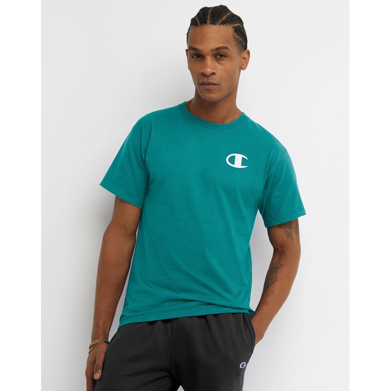 Champion Men's Classic Logo Graphic Crewneck T Shirt Green XXL